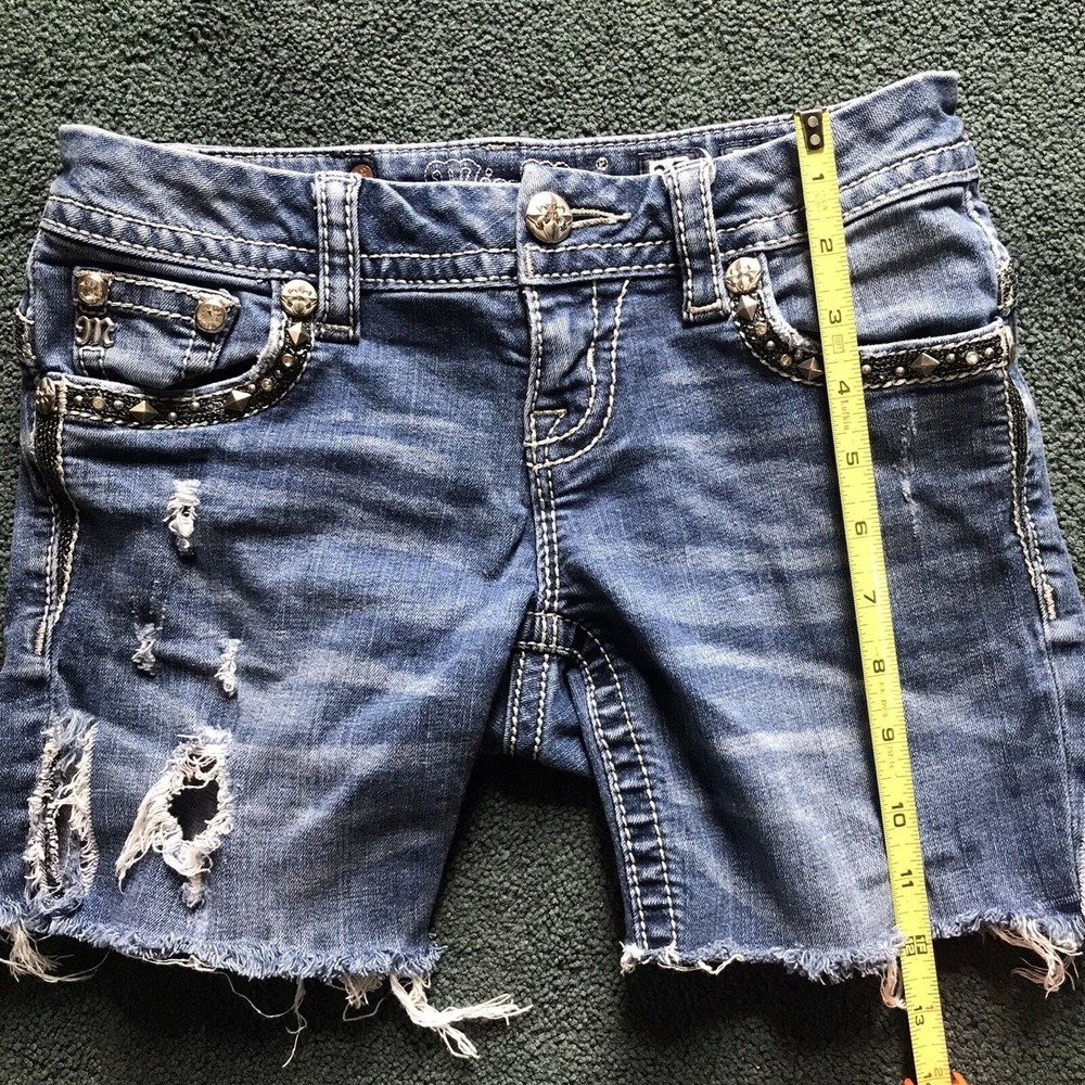 Miss Me Denim Shorts Blue Distressed Studded Cutoff Signature Boot JE7618B2L 25